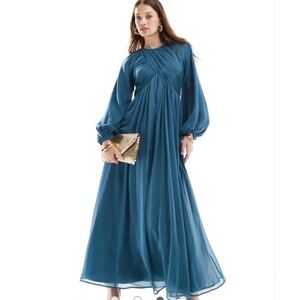 New Asos Maxi Wrap Bodice Balloon Sleeve Dress Size US 10/M